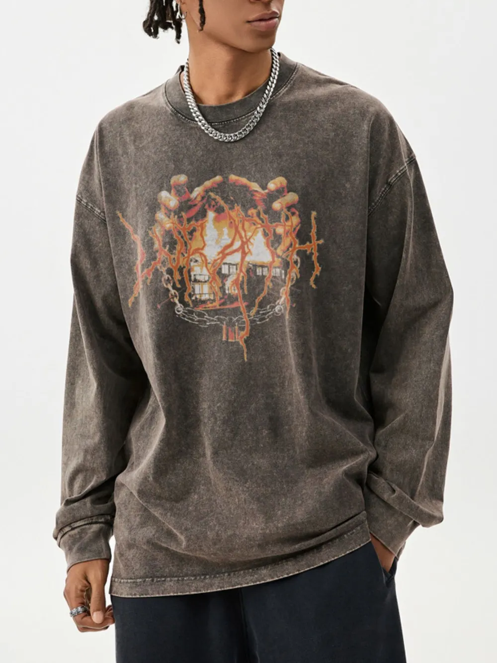 Men's Graphic Oversized Long Sleeve T-Shirt, image 2