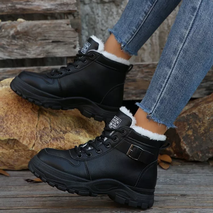 Warm Lined Ankle Boots with Buckle Detail, image 9