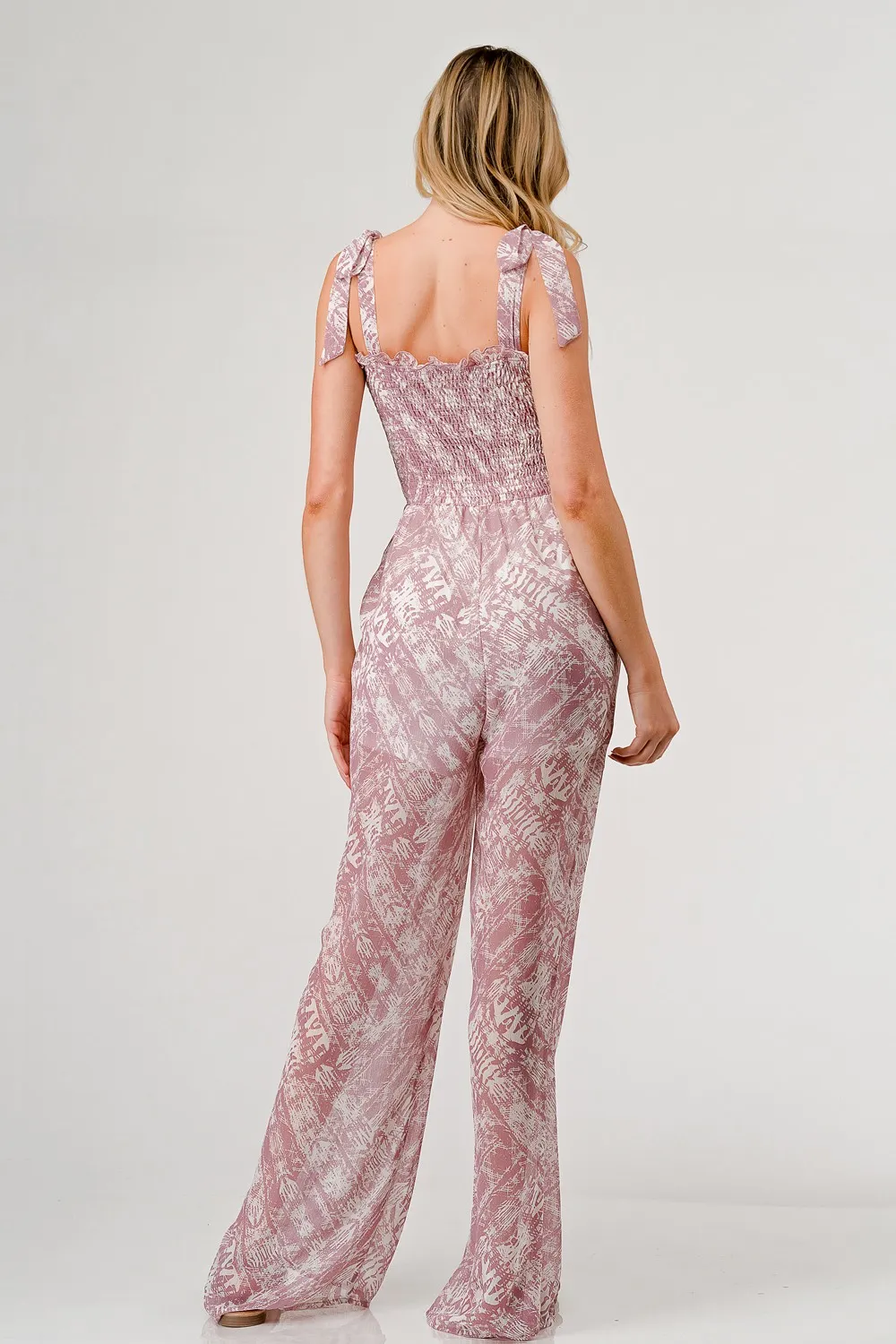 Printed Tie Shoulder Wide Leg Jumpsuit, image 2