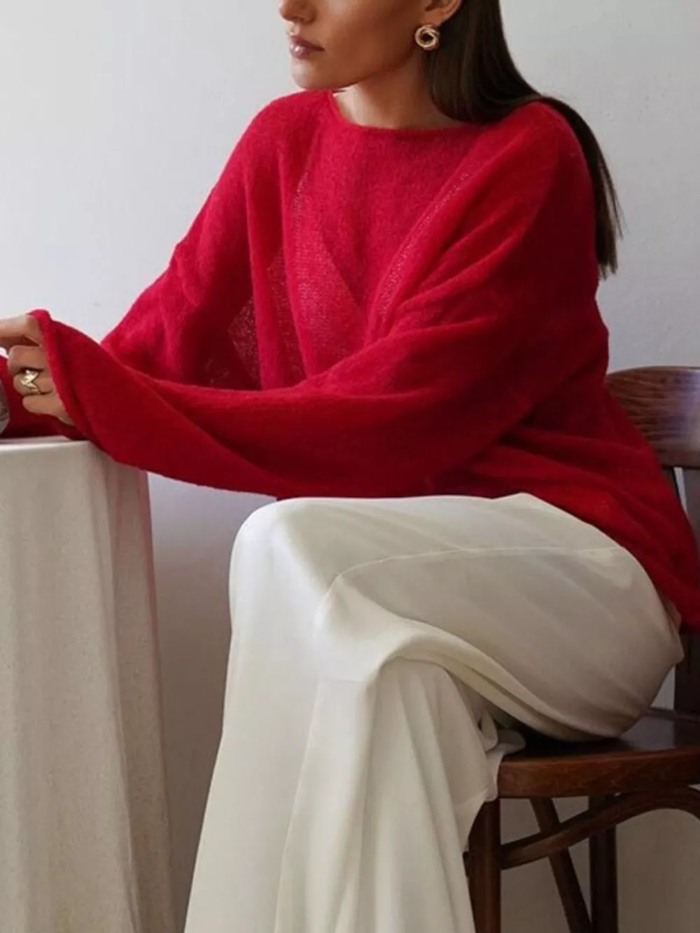 Boat Neck Dropped Shoulder Sweater, image 19