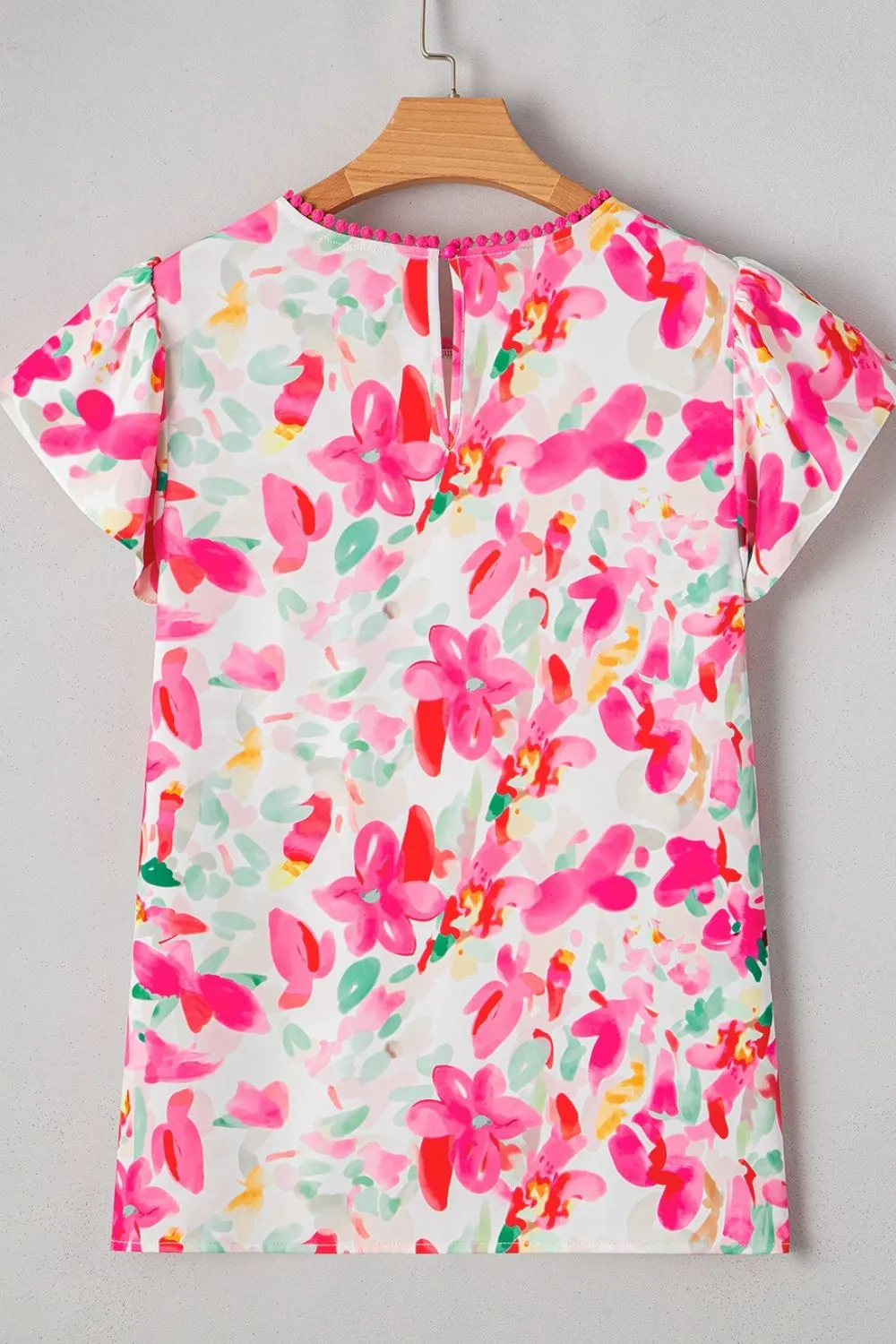 Floral Print Ruffle Sleeve Round Neck Blouse, image 11