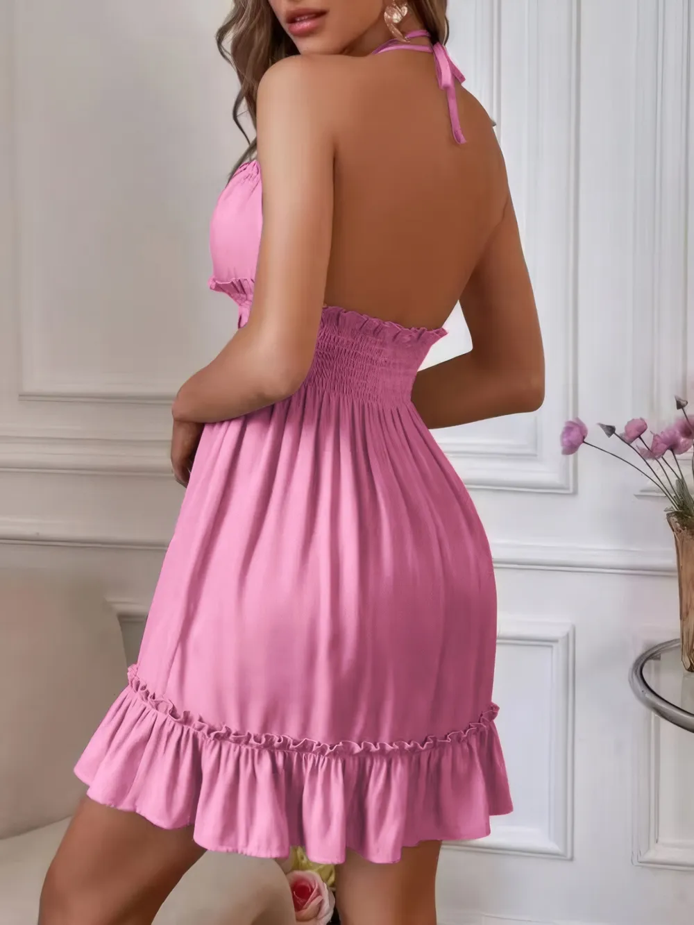 Smocked Halter Neck Mini Dress, image 3