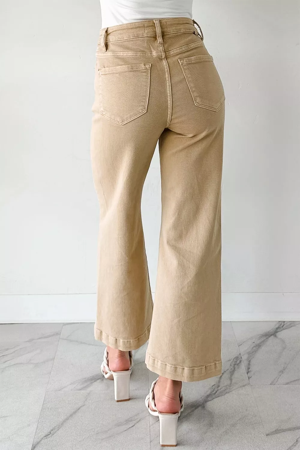 Solid Color Seamed Center Wide Leg Cropped Jeans, image 5