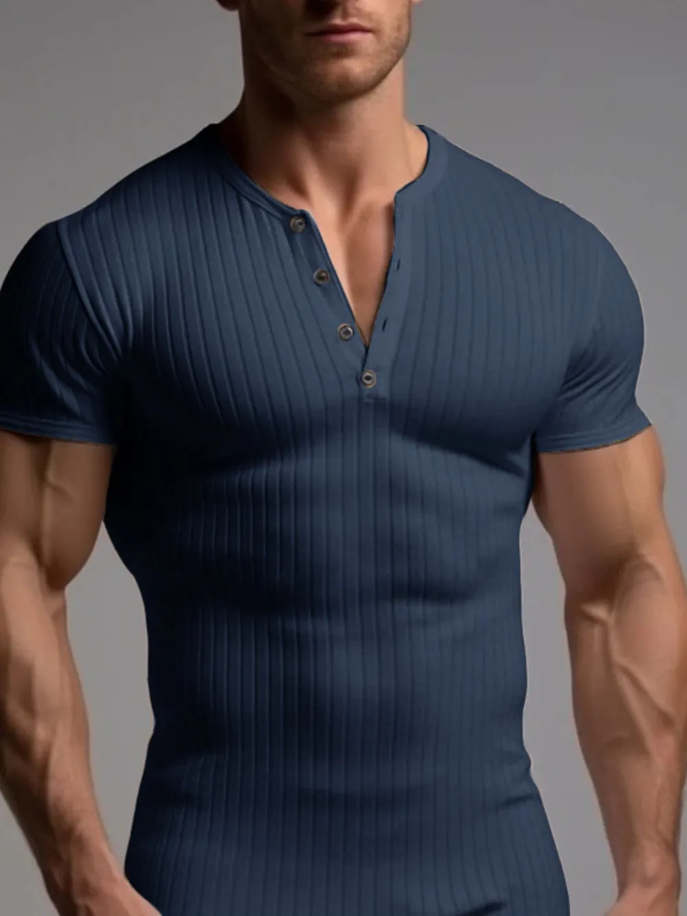 Men's Full Size Slim Fit Ribbed Henley Polo Shirt Plus Size, image 8