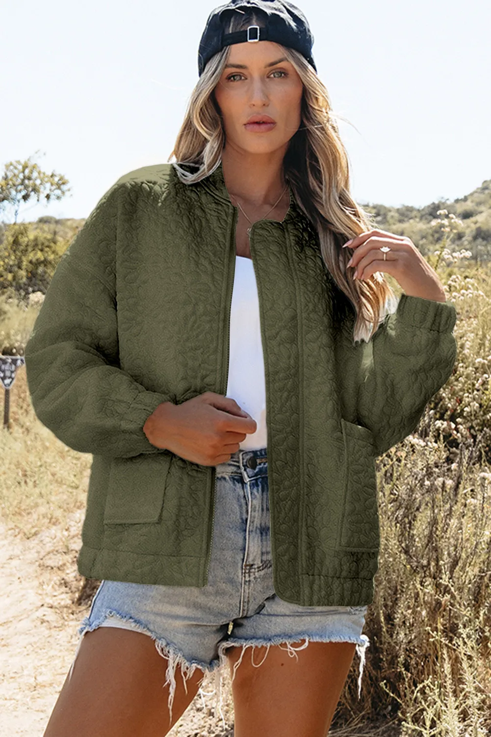 Baseball Collar Floral Quilted Jacket, image 15