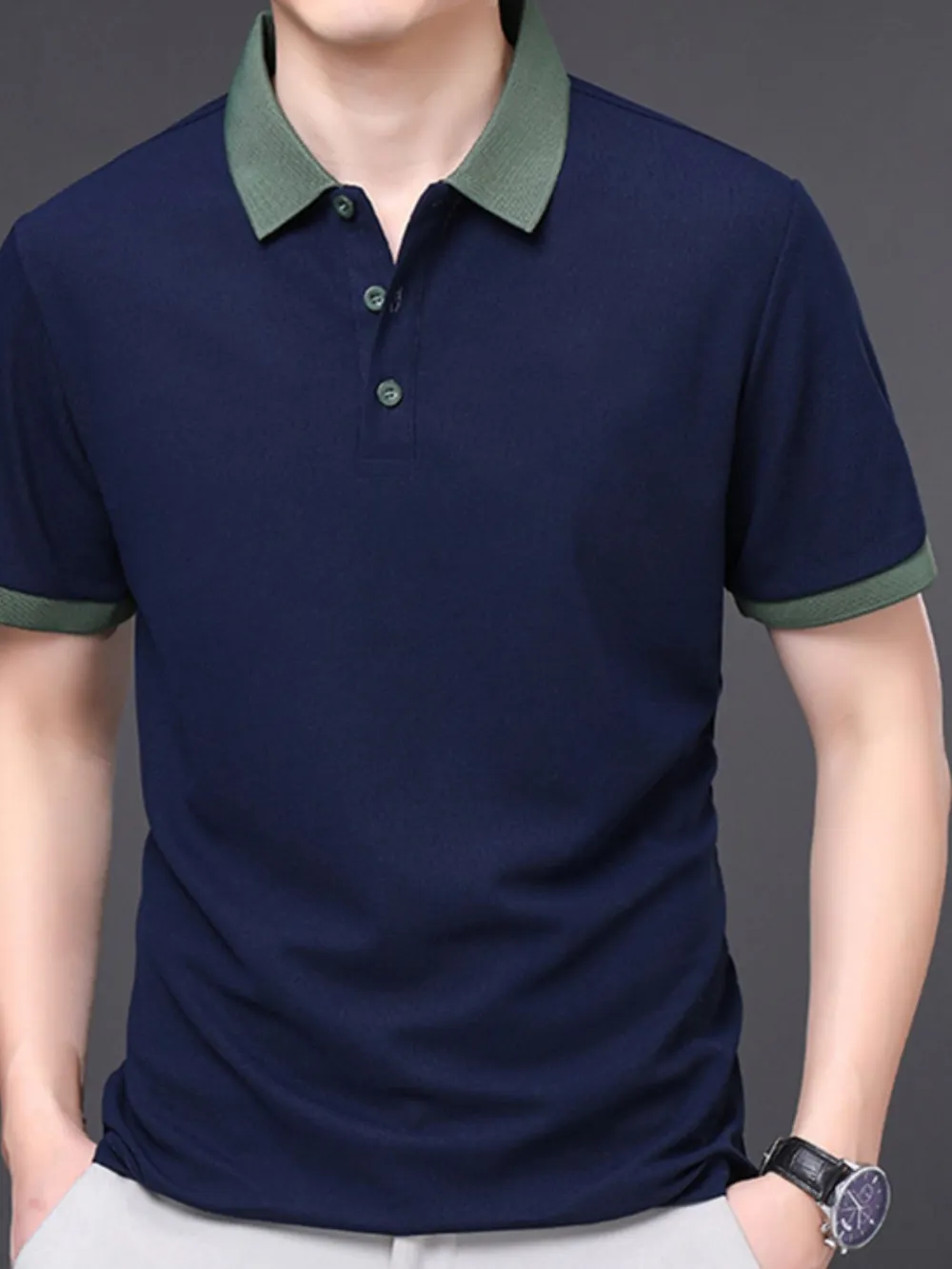 Men's Plus Size Contrast Collar Short Sleeve Polo Shirt, image 3