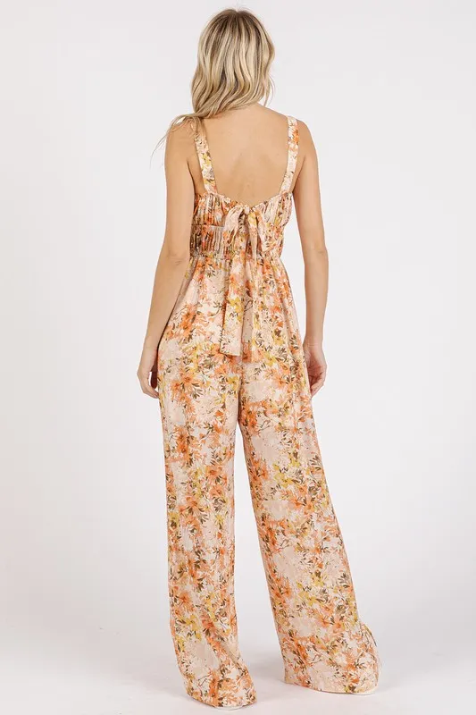 Flower Print Gathered Bust Sleeveless Jumpsuit, image 3