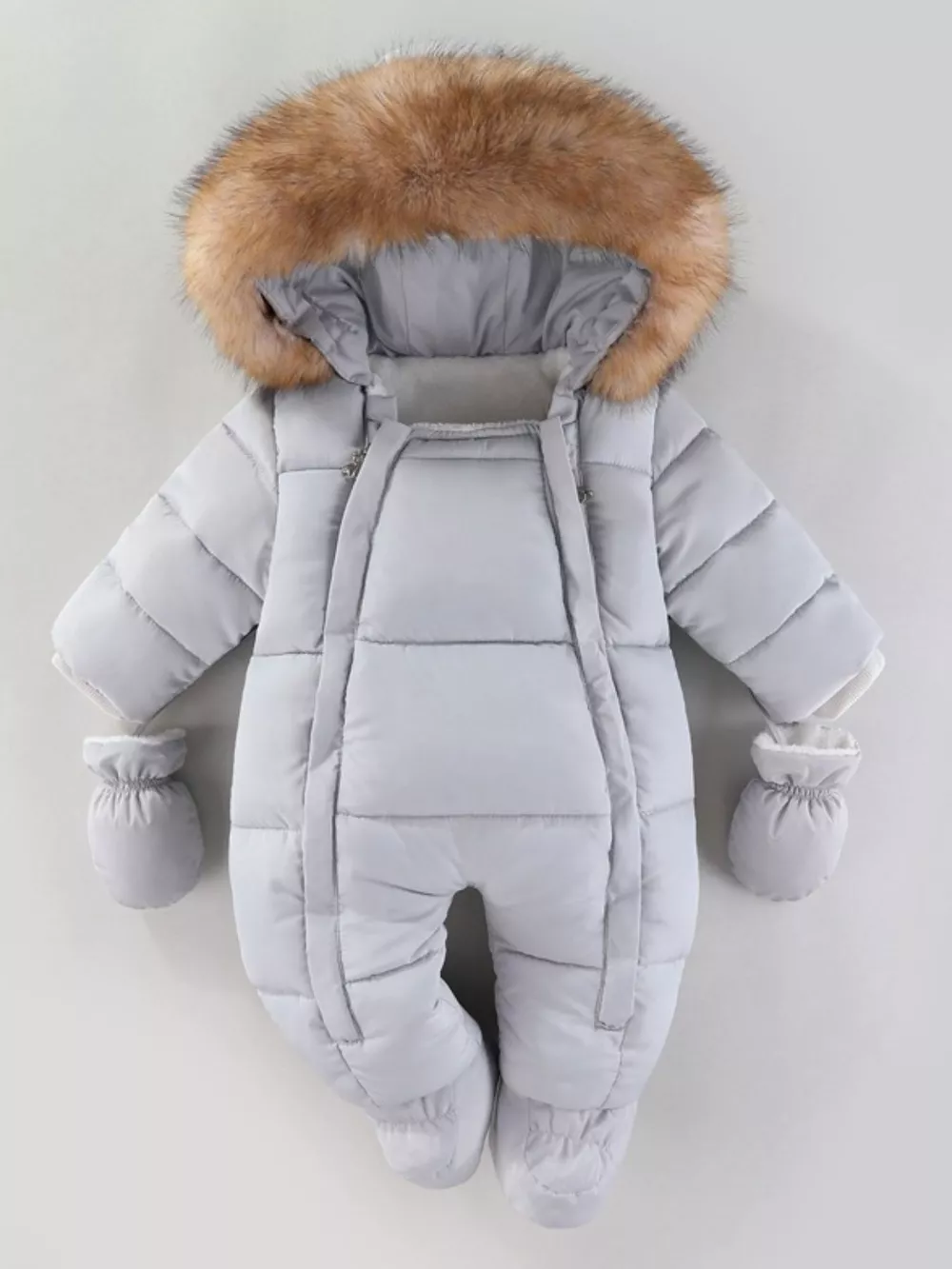 Children's Warm Padded One-Piece Snowsuit with Fur Hood, image 10