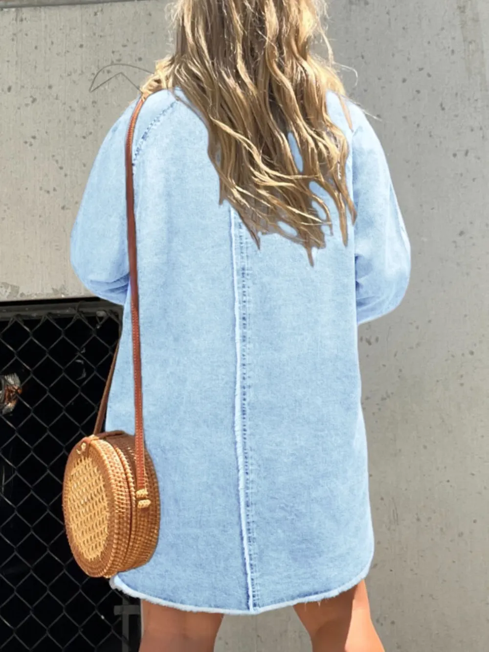 Full Size Button-Front Long Sleeve Denim Shirt Dress Plus Size, image 11