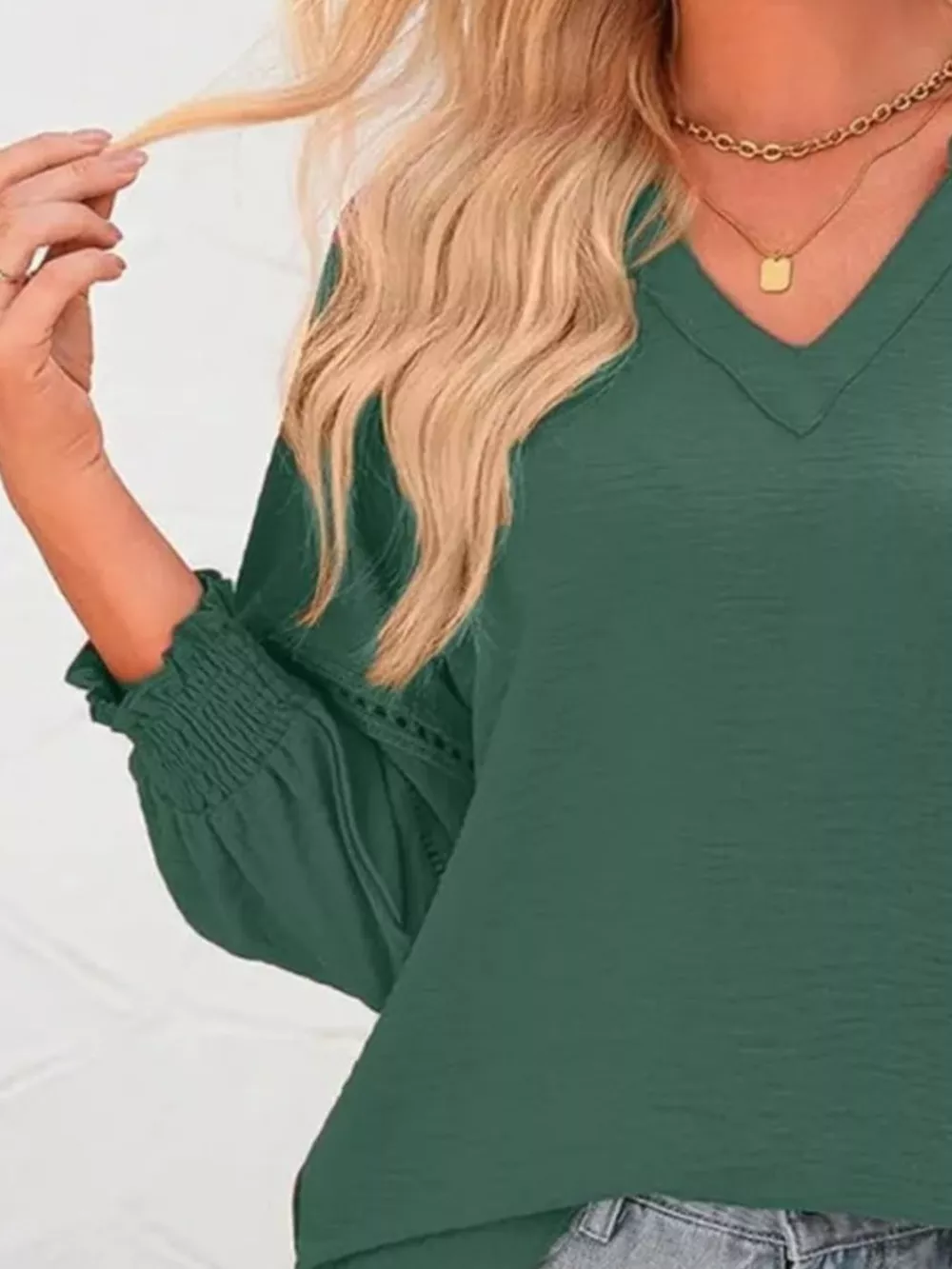 Solid Color Smocked Long Sleeve Blouse, image 30