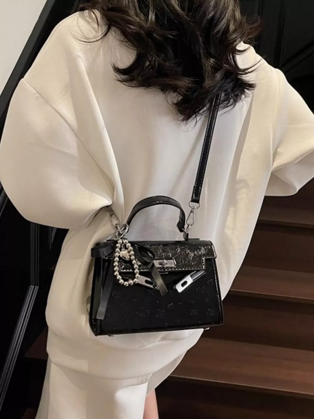 Embossed Pattern Flap Crossbody Bag, image 2