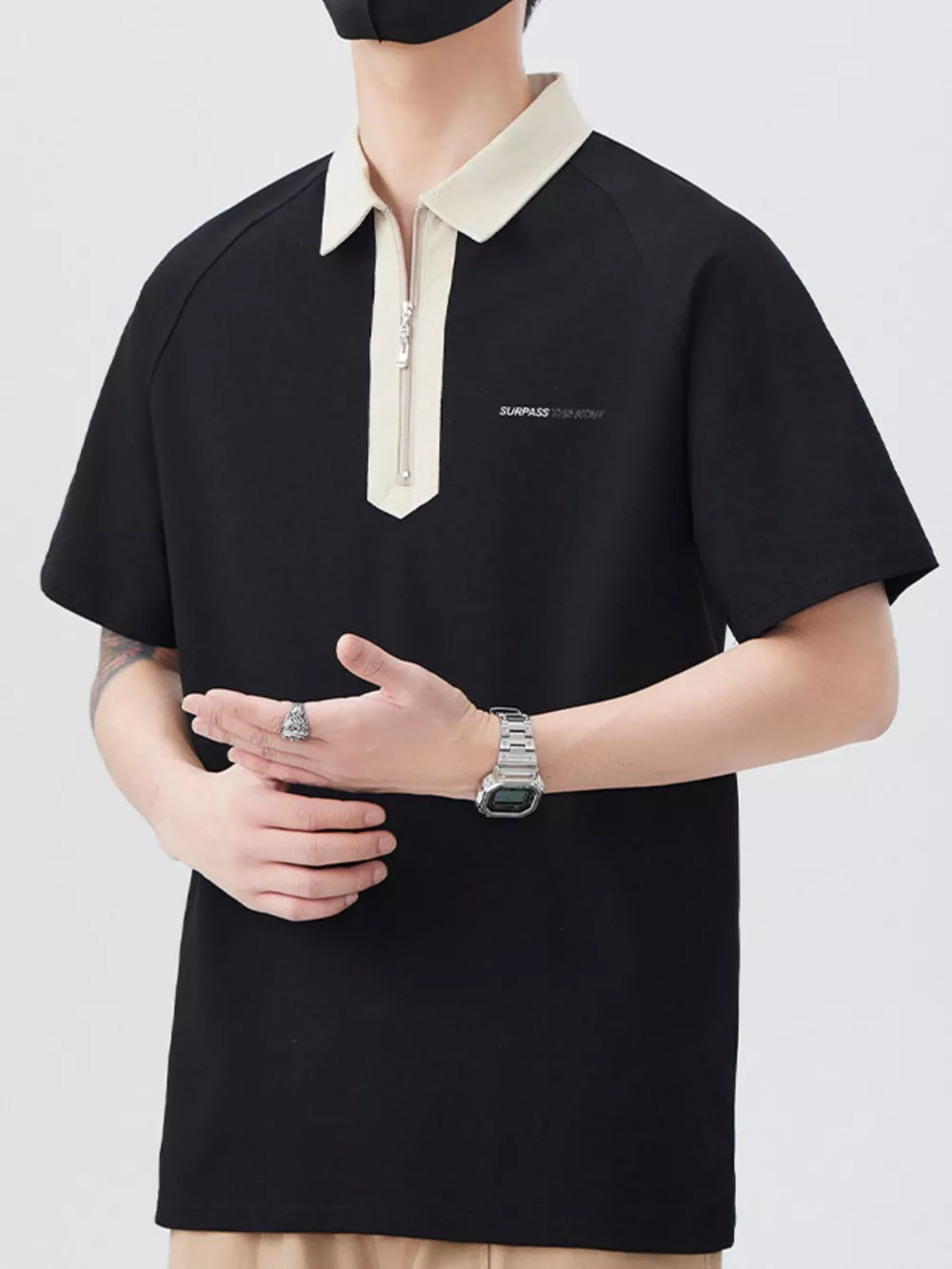 Men's Plus Size Quarter Zip Short Sleeve Polo, image 7