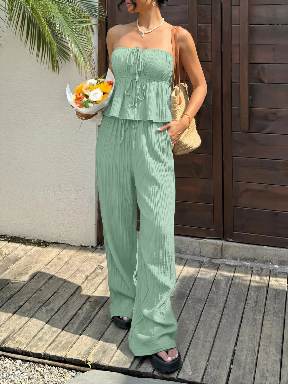 Tube Top and Wide-Leg Pants Set, image 3