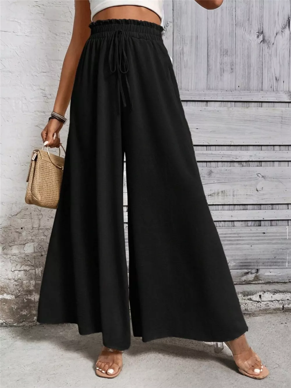 Wide Leg Drawstring Waist Casual Pants, image 6