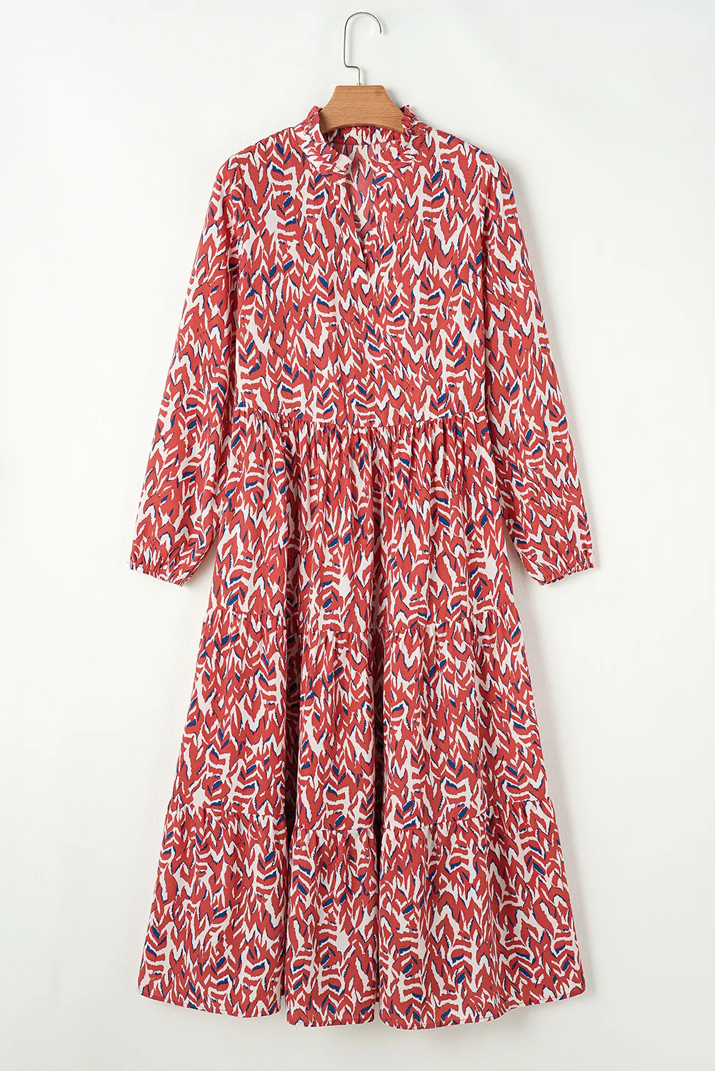 Printed Notched Long Sleeve Dress, image 4