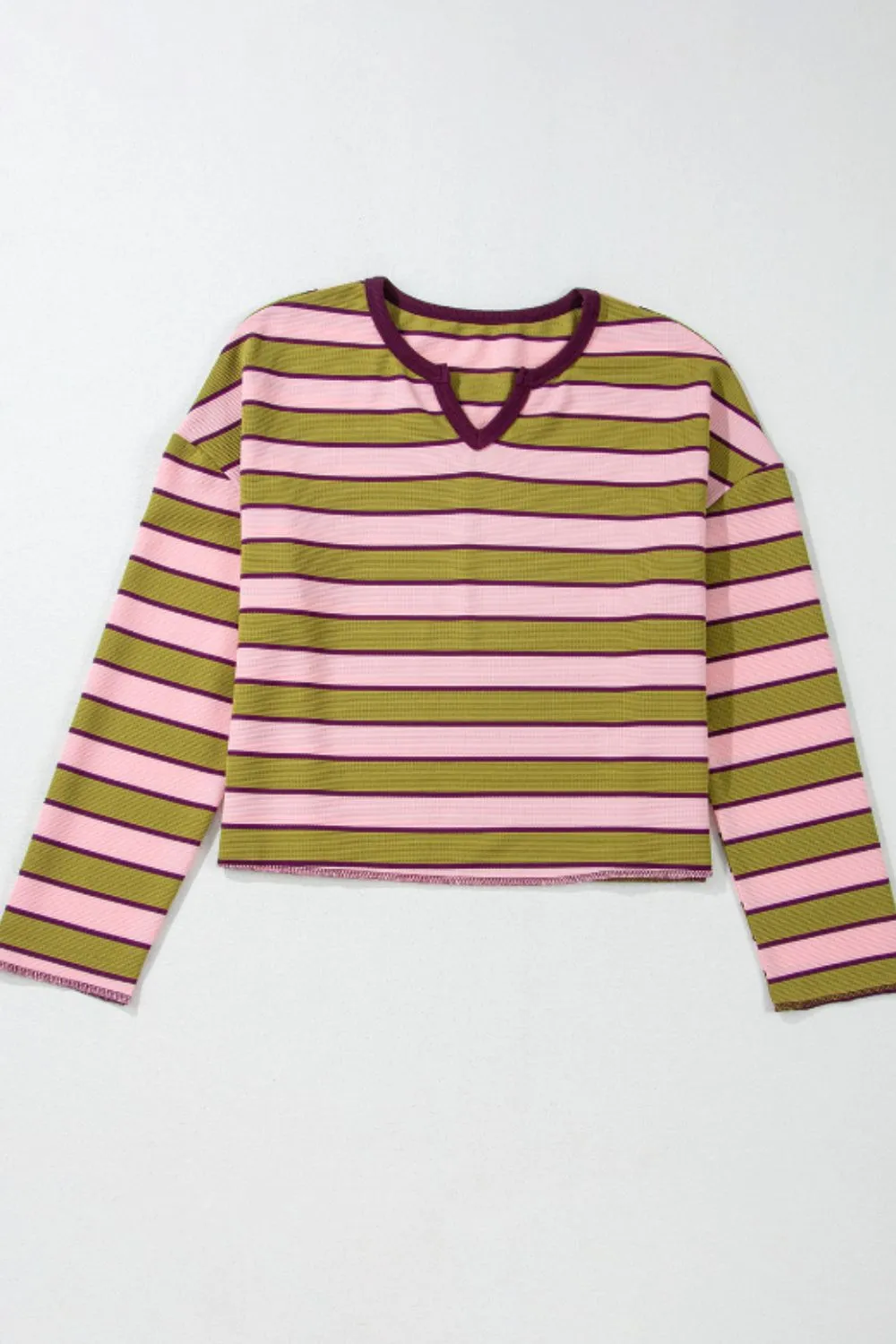 Striped Notched Long Sleeve T-Shirt, image 5