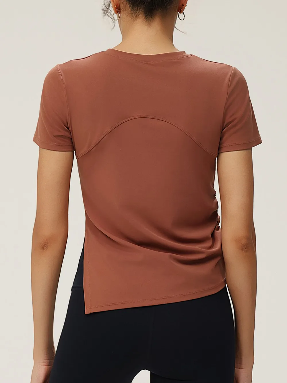 Full Size Slit Round Neck Short Sleeve Active T-Shirt Plus Size, image 3
