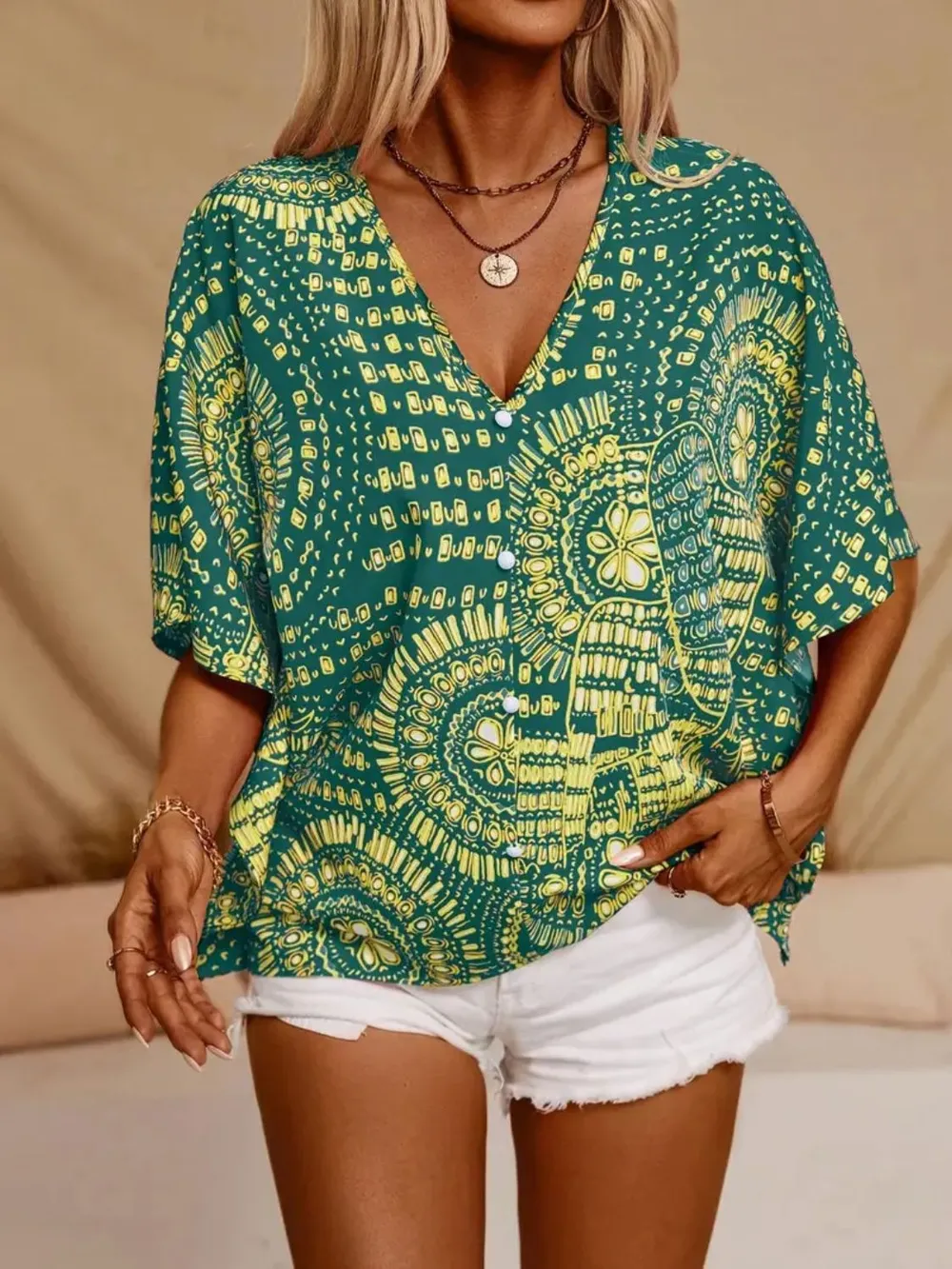 Printed V-Neck Half Sleeve Top, image 14