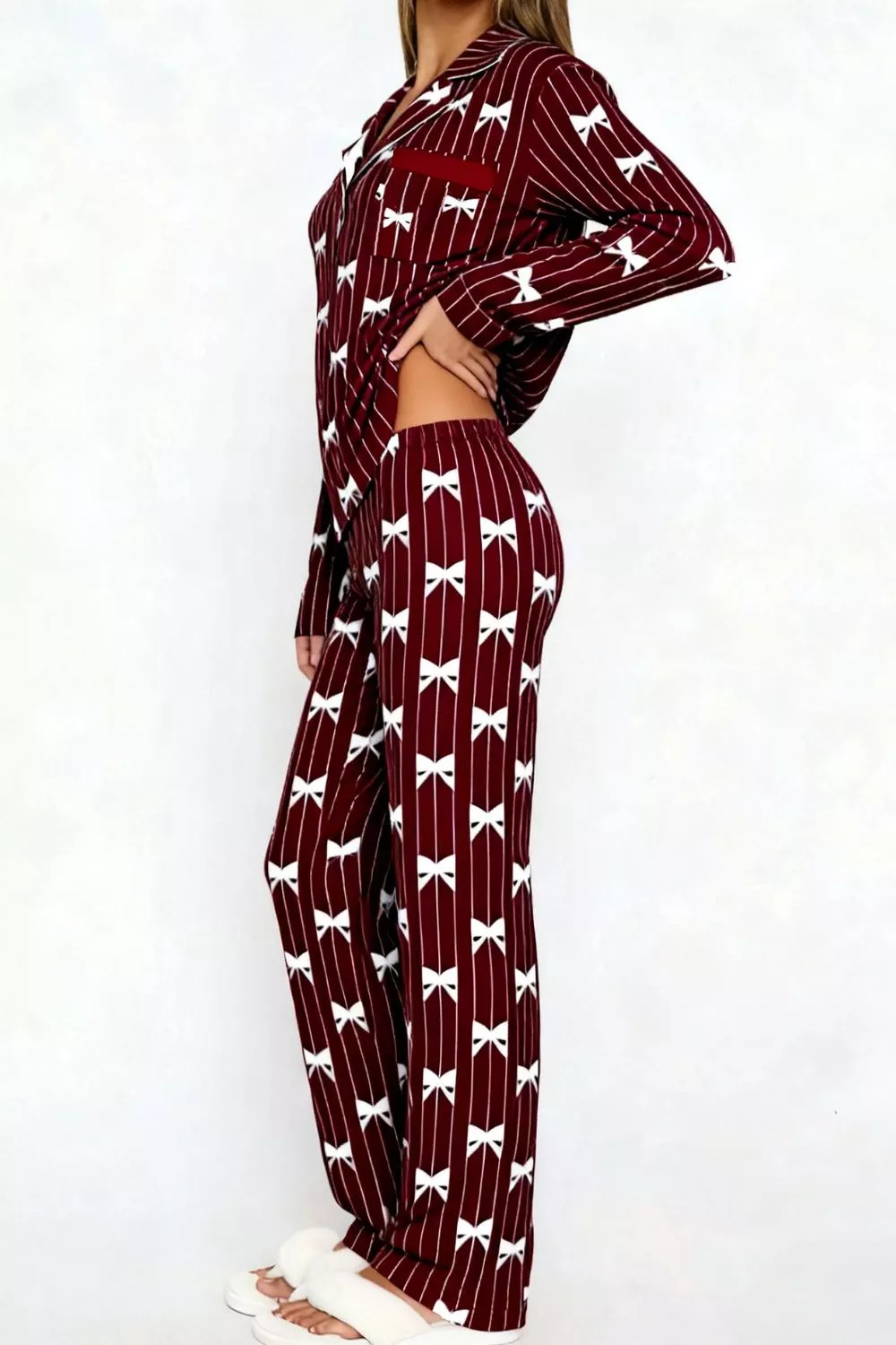 Bow Print Top and Wide Leg Pants Lounge Set, image 13