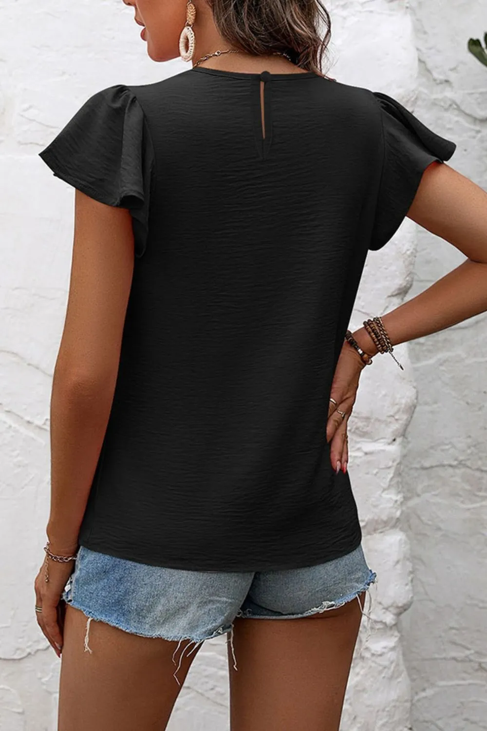 Ruffle Sleeve Round Neck Casual Blouse, image 6