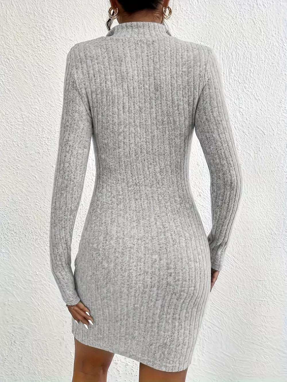 Ribbed Knit Bodycon Mini Dress with Zipper, image 3