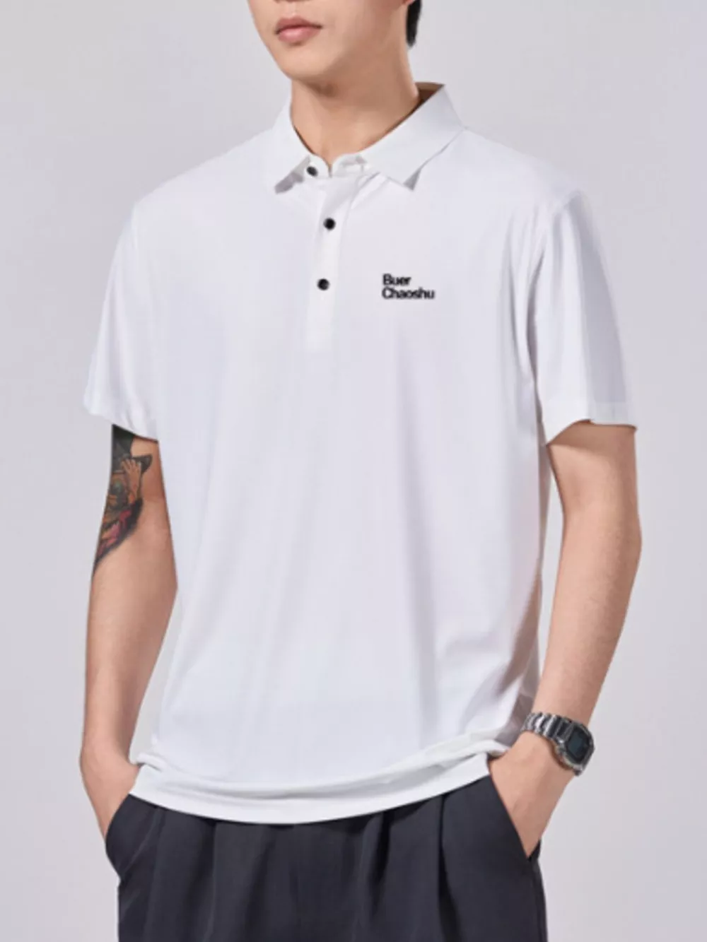 Men's Plus Size Button Detail Short Sleeve Polo, image 2
