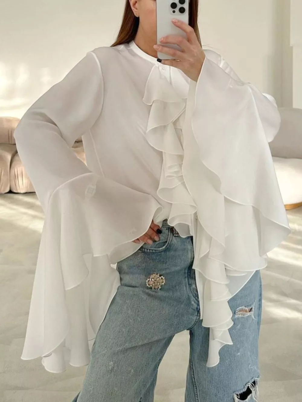 Ruffle Trim Flounce Sleeve Blouse, image 5