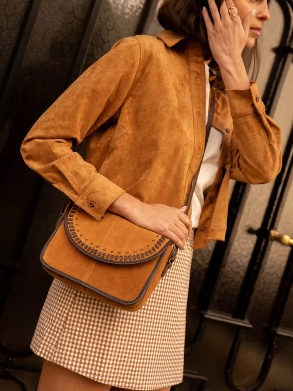 Cropped Faux Suede Button-Down Jacket, image 4
