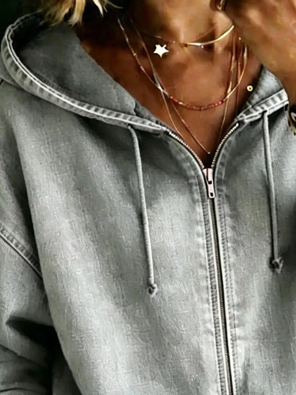 Full Size Zip-Up Dropped Shoulder Hoodie Plus Size, image 8
