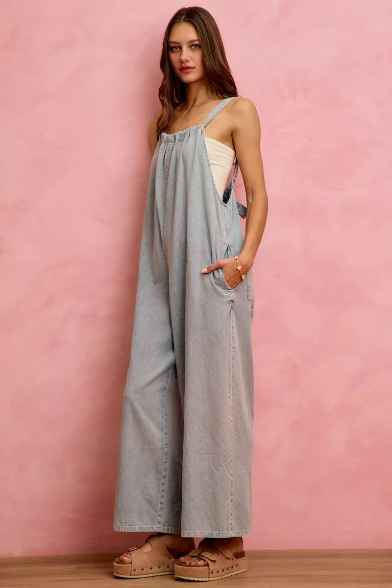 Wide Leg Lightweight Denim Overalls, image 13