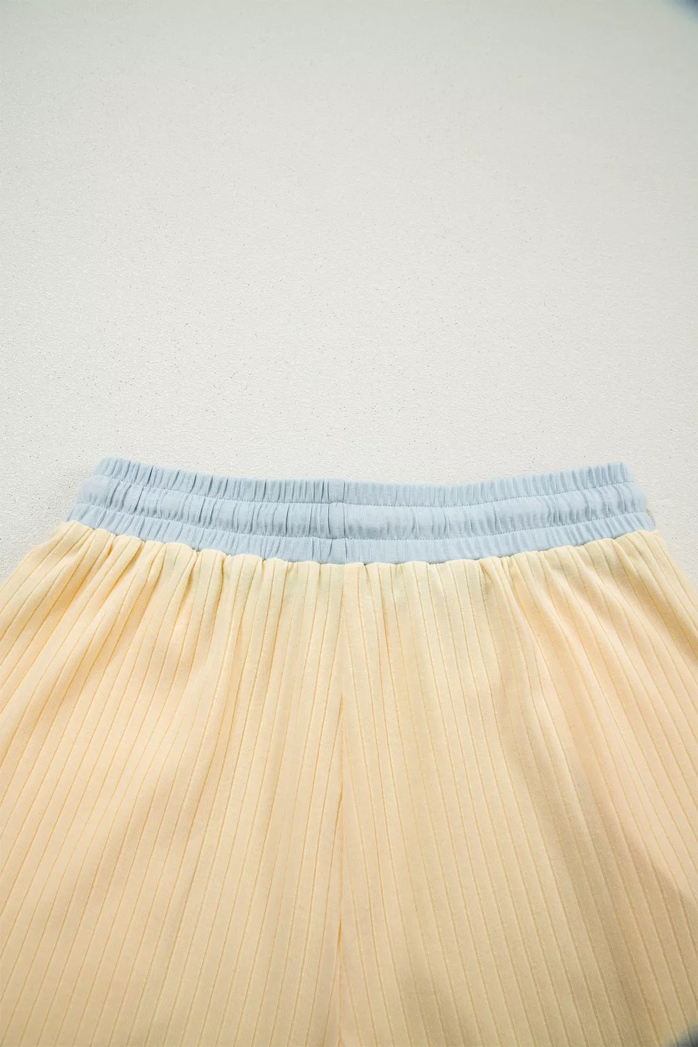 Soft Ribbed Color Block Trim Casual Short Set, image 15
