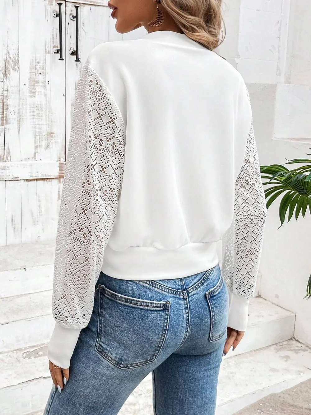Baseball Collar Lace Patchwork Long Sleeve Jacket, image 4