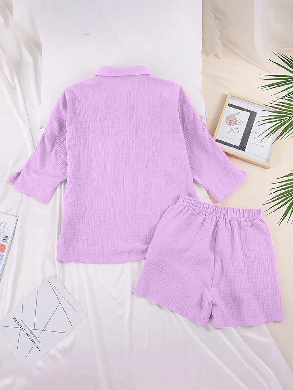 Texture Button Up Shirt and Shorts Set, image 7