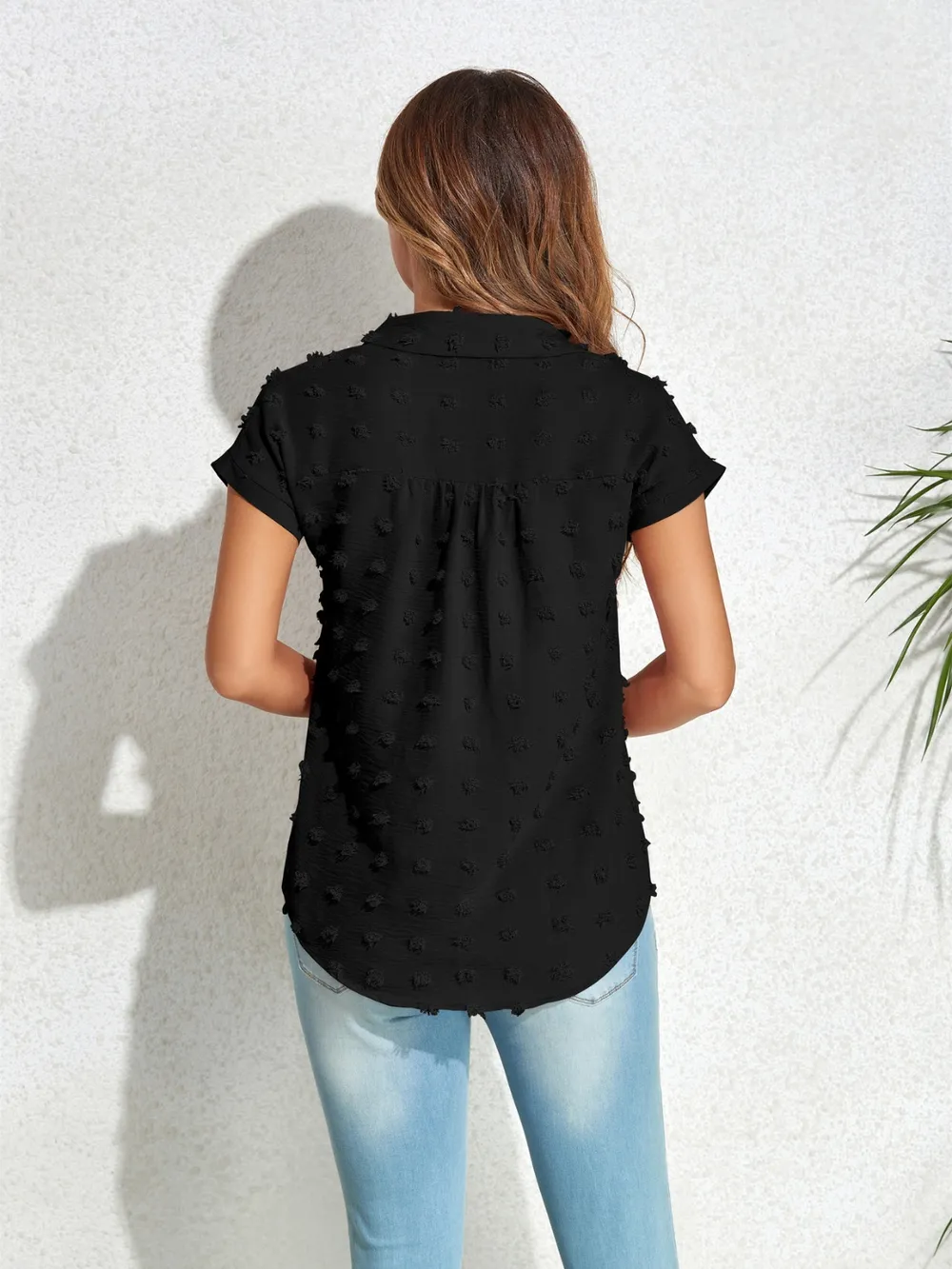 Swiss Dot Button Up Cap Sleeve Shirt, image 5