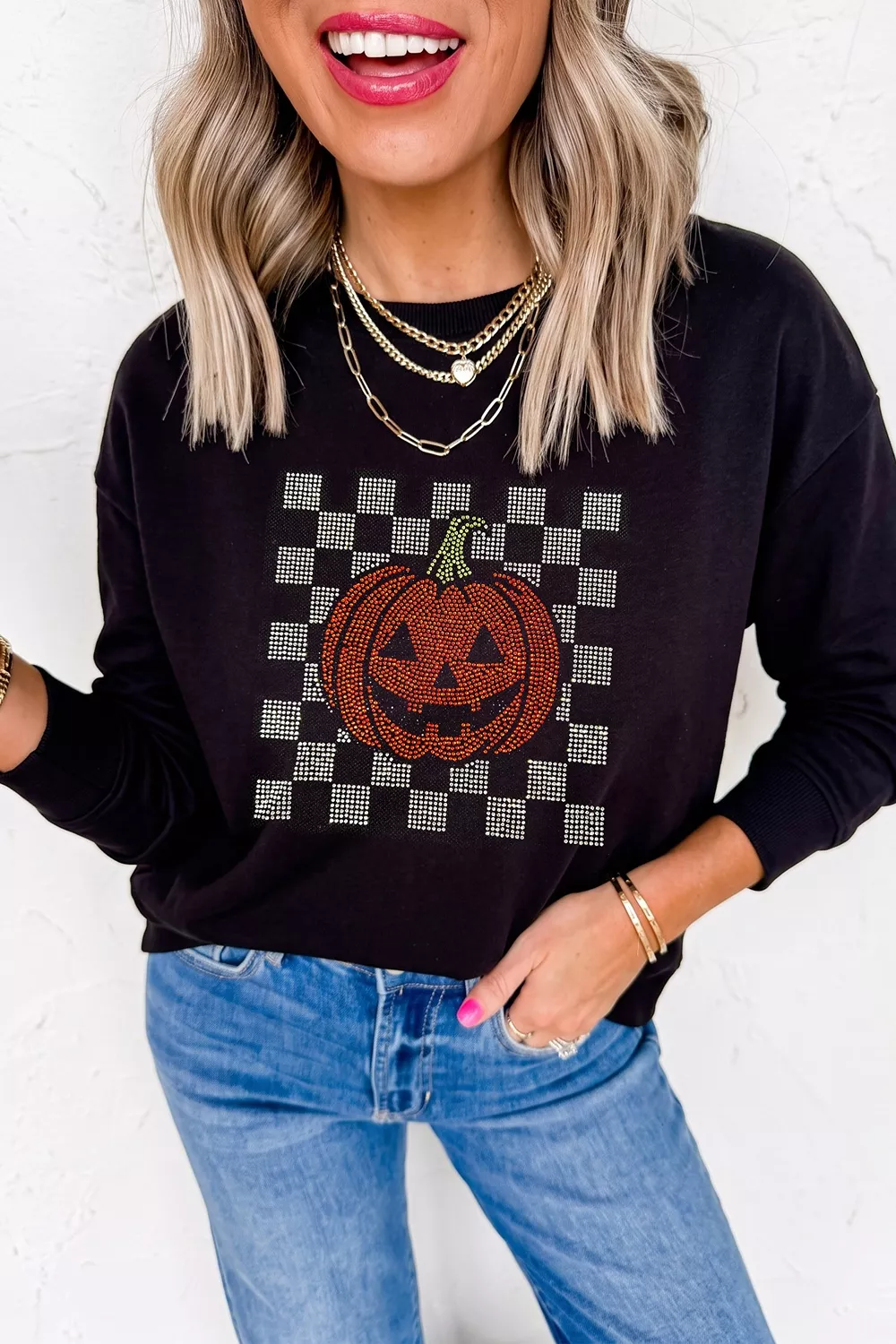 Rhinestone Pumpkin Long Sleeve Sweatshirt, image 3