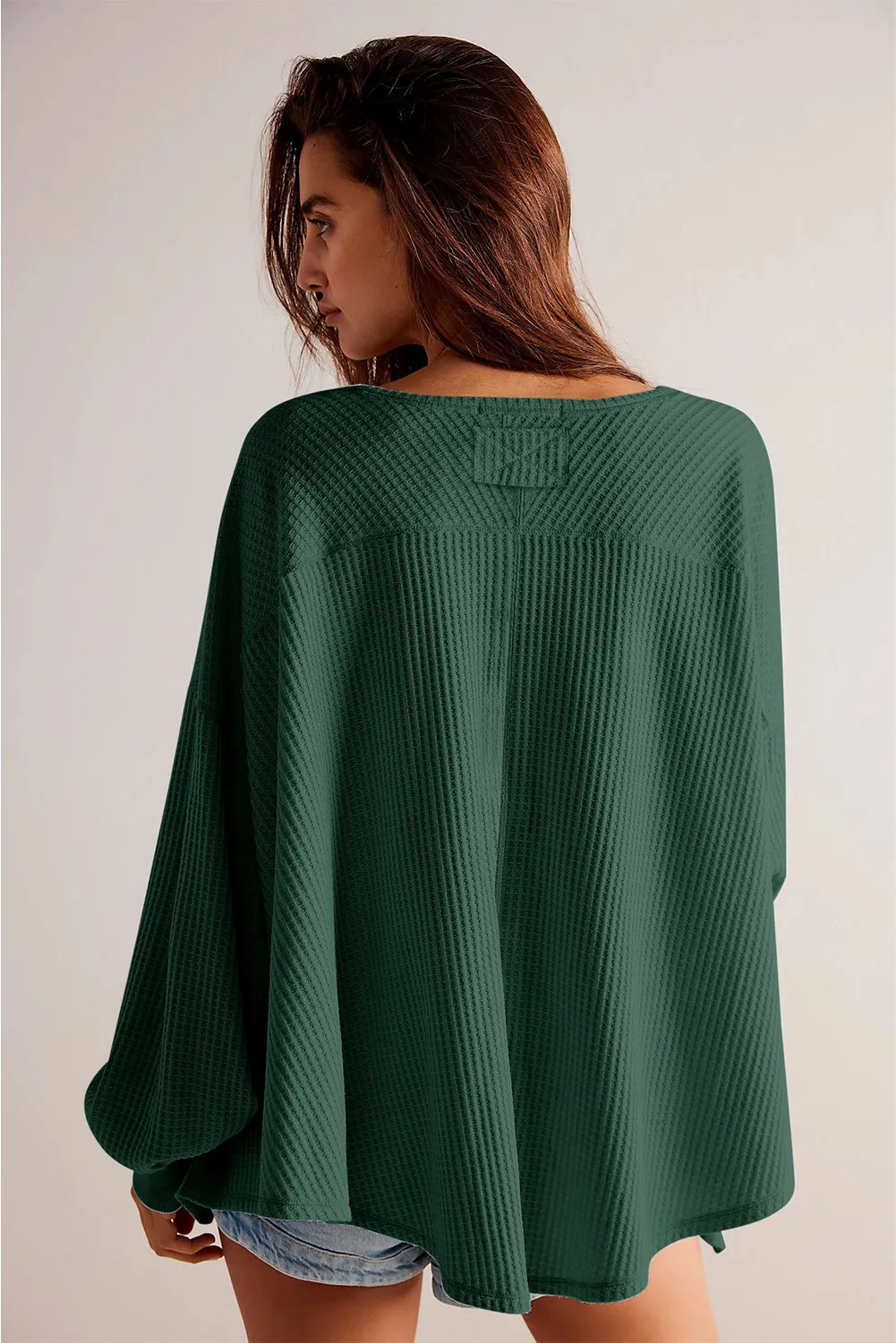 Waffle-Knit V-Neck Long Sleeve Top, image 11