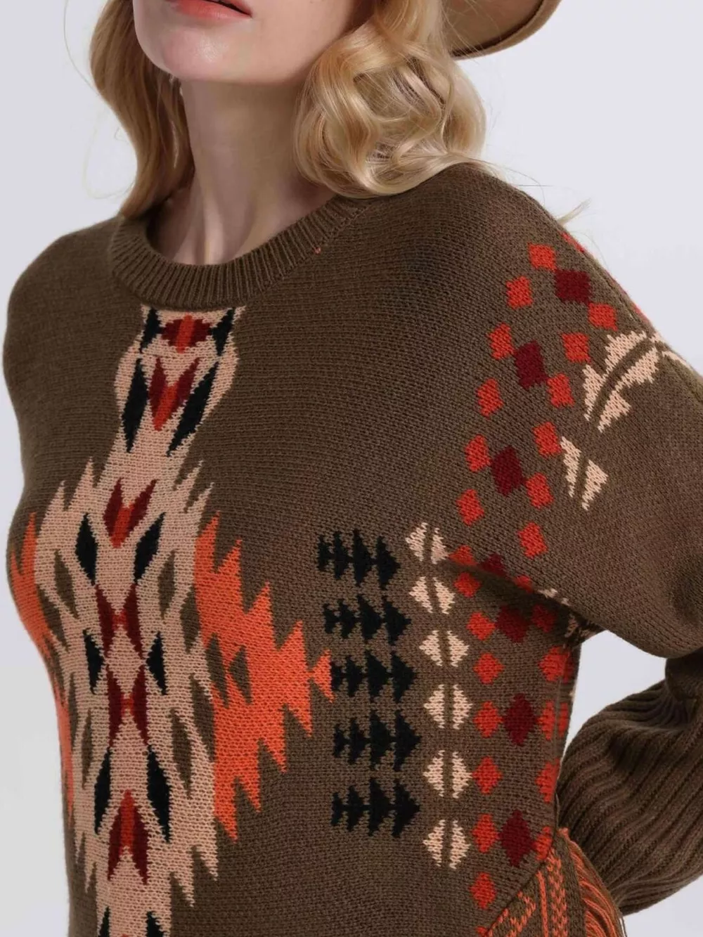 Geometric Pattern Fringe Sweater, image 5