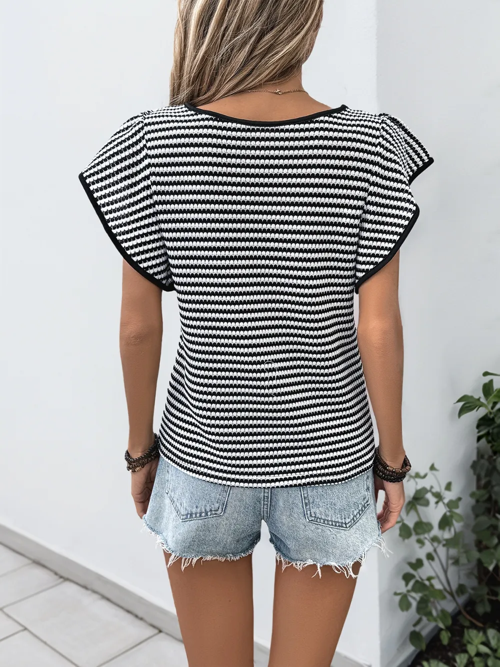 Ruffled Round Neck Short Sleeve Top, image 6