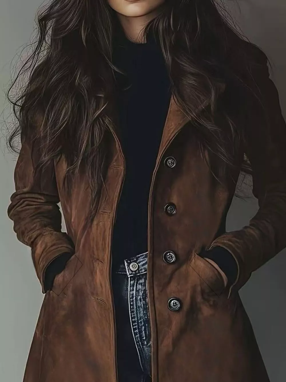 Button Up Long Sleeve Trench Coat, image 2