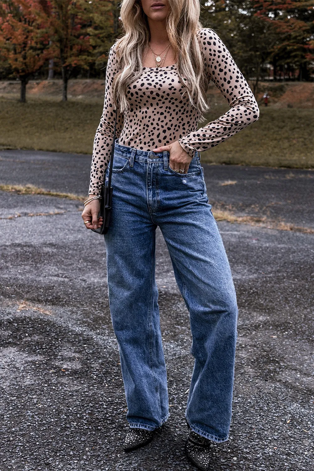 Animal Print Scoop Neck Long Sleeve Bodysuit, image 2