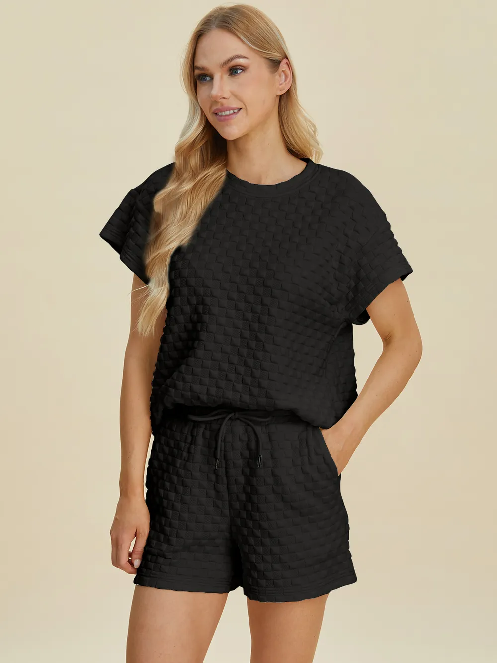 Full Size Texture T-Shirt and Shorts Set
