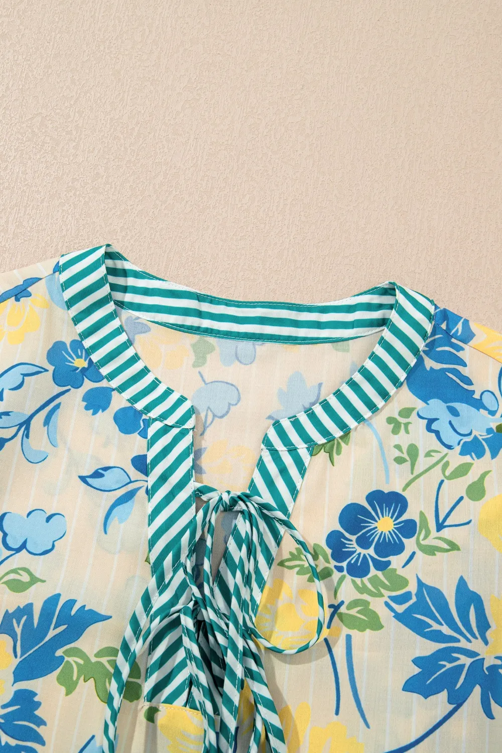 Floral Striped Trim Puff Short Sleeve Dress, image 8