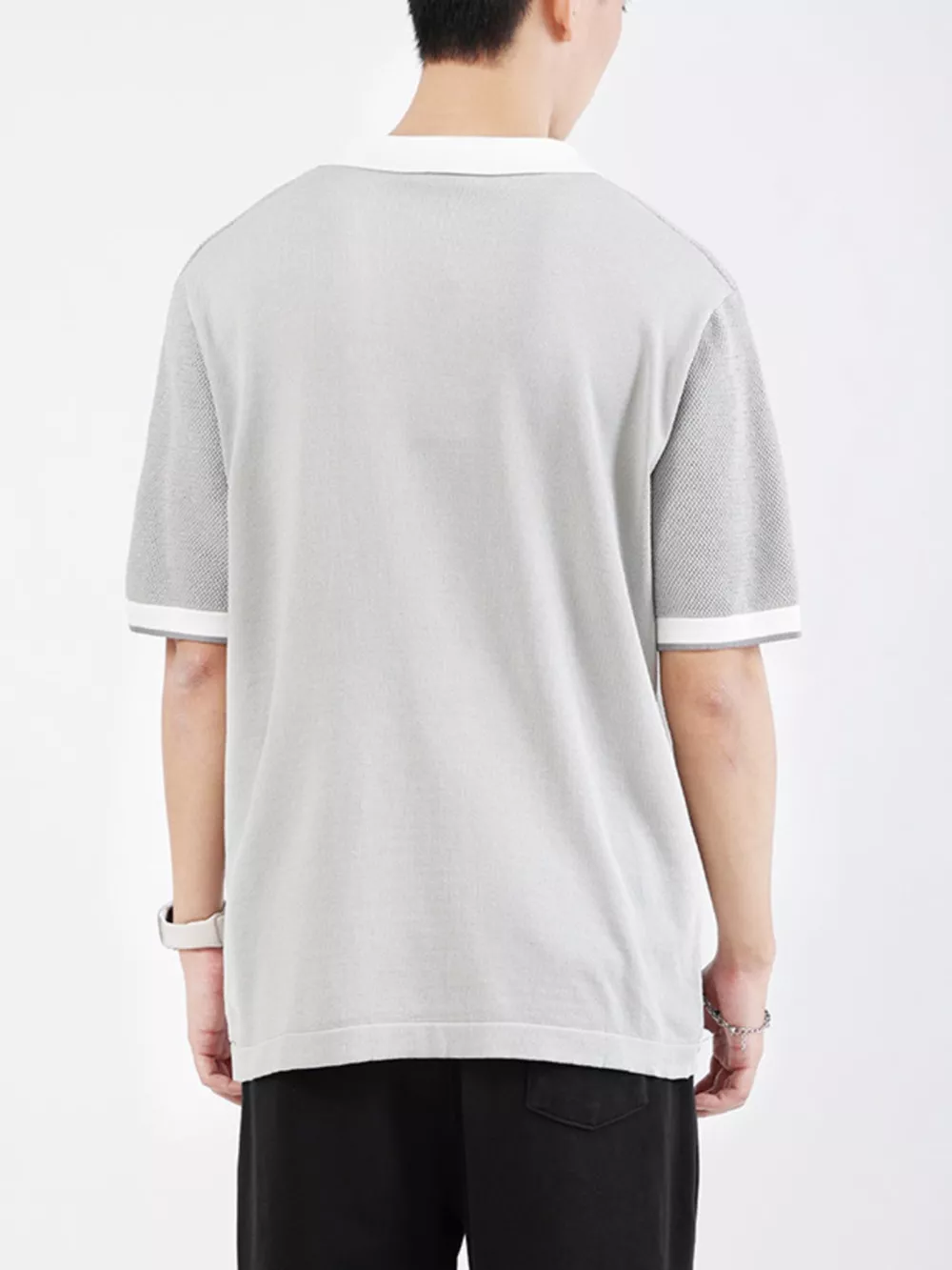 Men's Plus Size Textured Knit Polo with Zipper, image 9