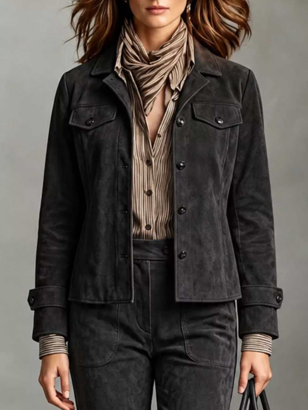 Full Size Suede Utility Blazer with Button-Front Detail Plus Size, image 9