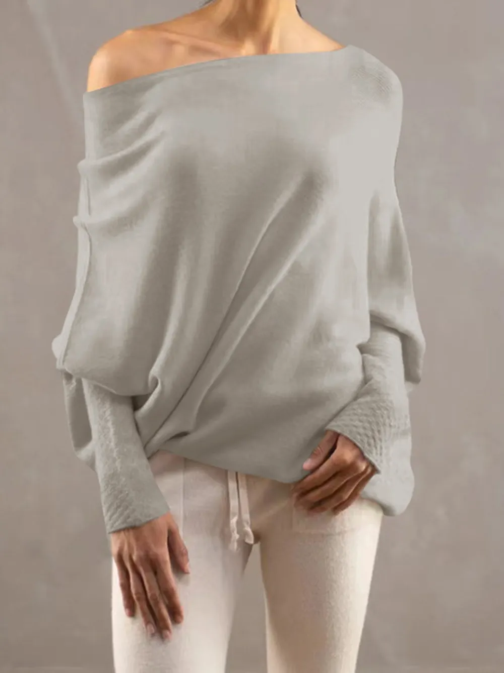 Full Size Boat Neck Batwing Sleeve Knit Top, image 12