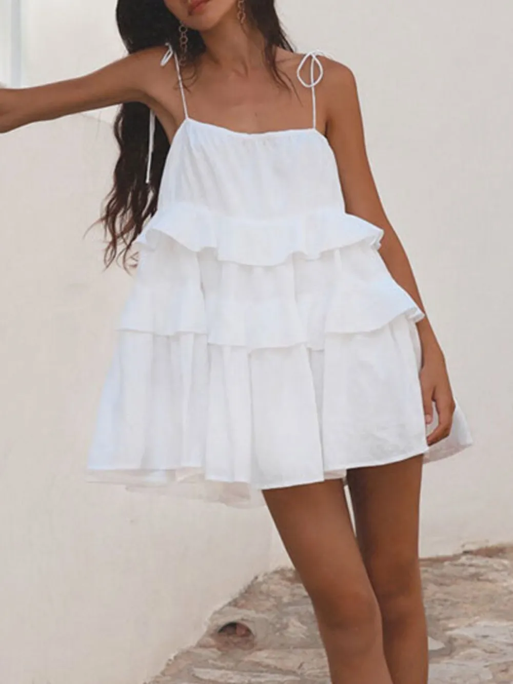 Ruffle Layered Tie Shoulder Cami Dress, image 9