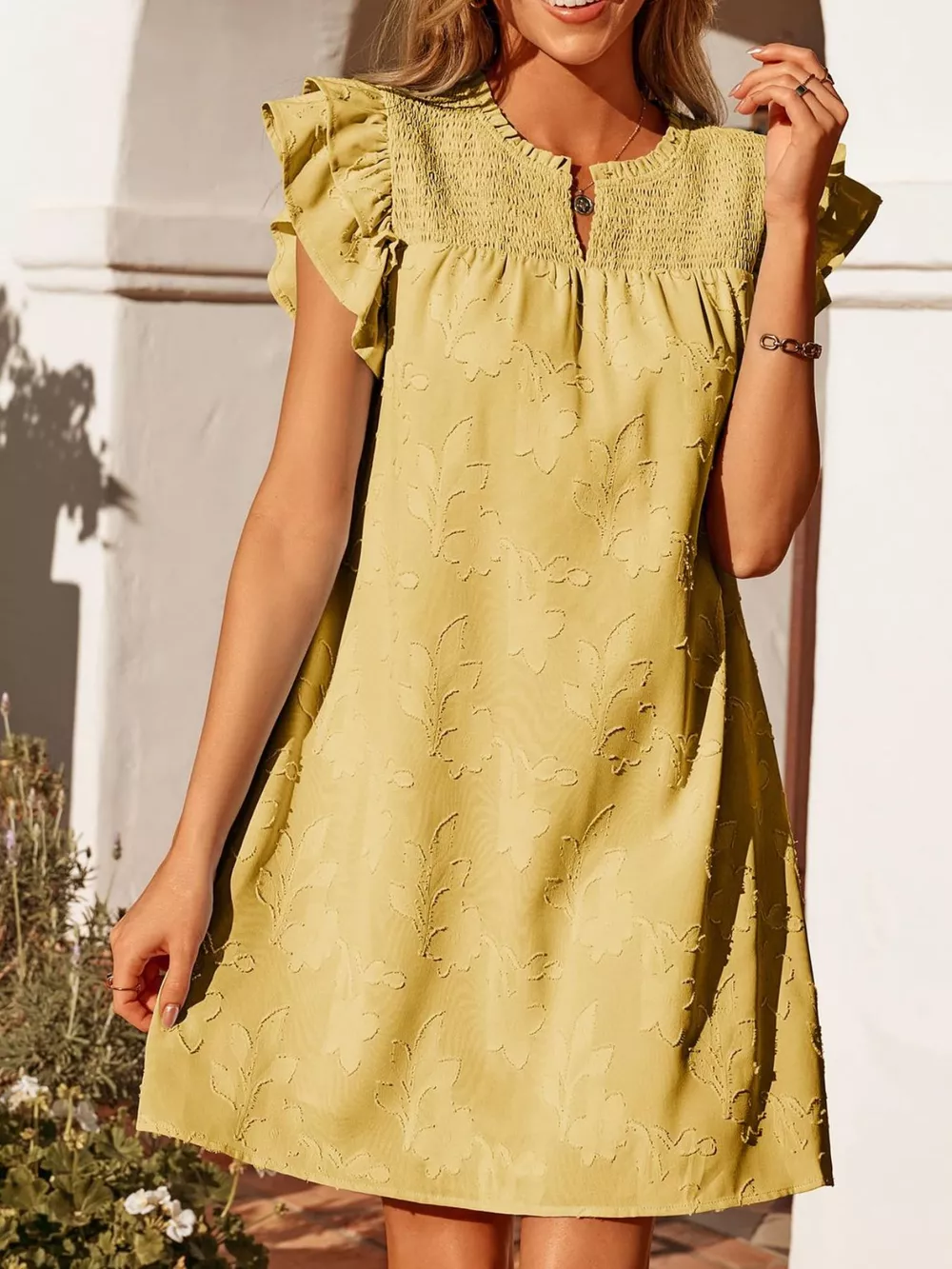 Floral Embossed Ruffle Sleeve Mini Dress, image 27
