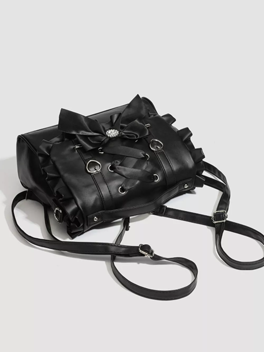 Ruffled Lace Up Bow Backpack Bag, image 6