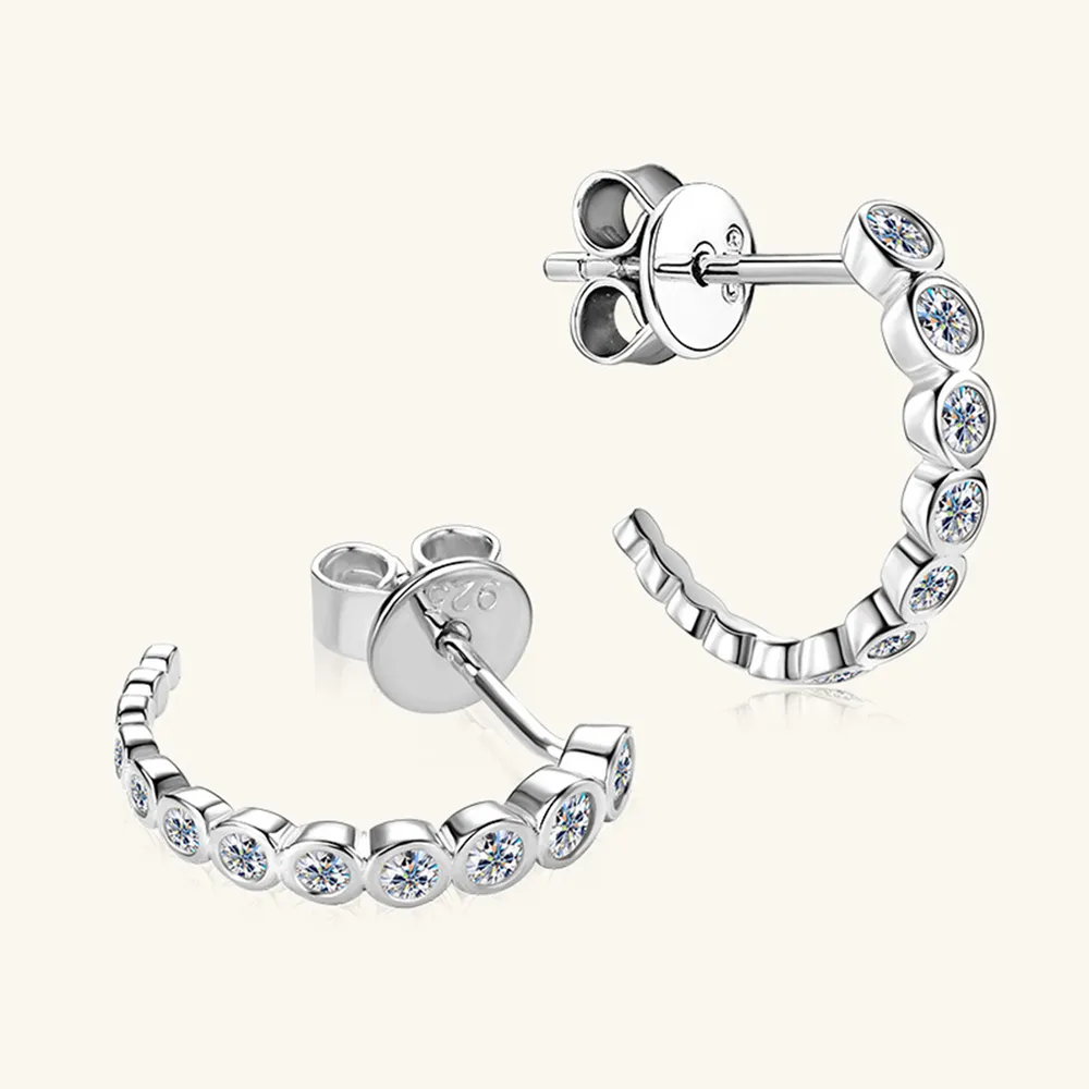 Inlaid Moissanite 925 Sterling Silver C-Hoop Earrings, image 5