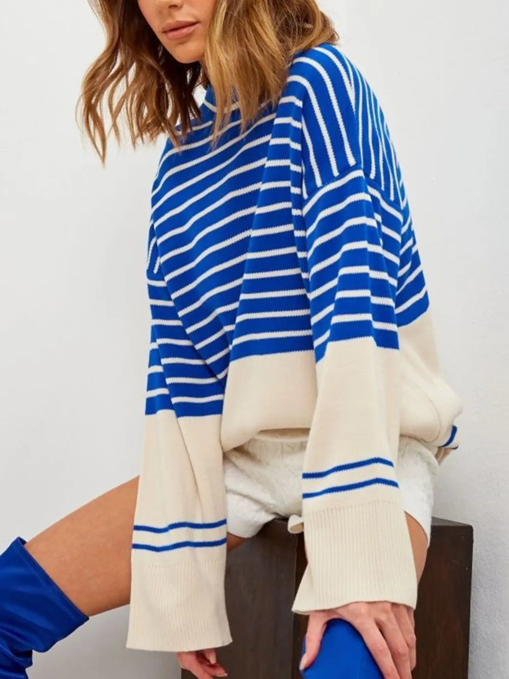 Striped Mock Neck Long Sleeve Sweater, image 5